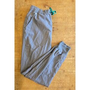Figs Women's Gray Jogger Scrub Pants with Teal Drawstring